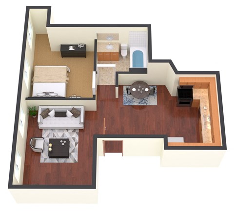 a floor plan of a house with a bedroom and a living room
